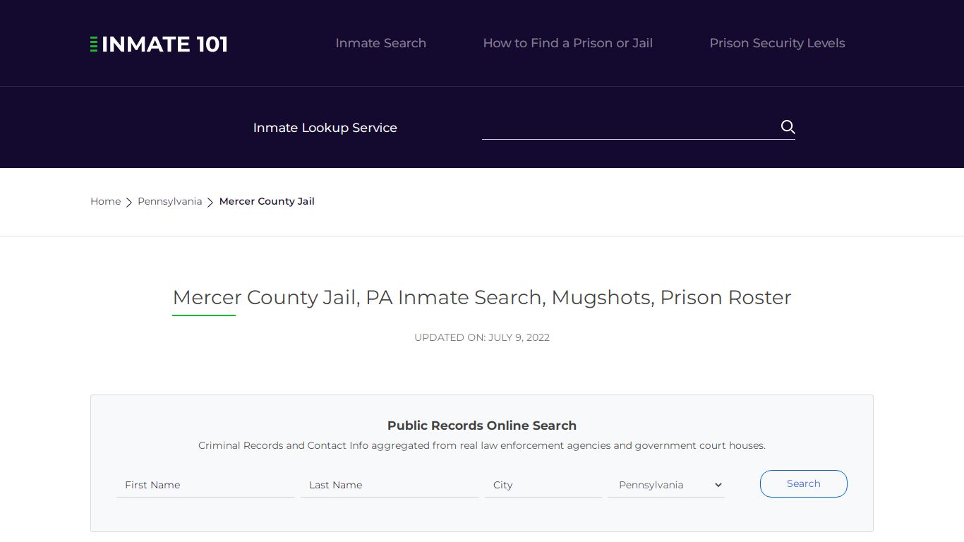 Mercer County Jail, PA Inmate Search, Mugshots, Prison ...